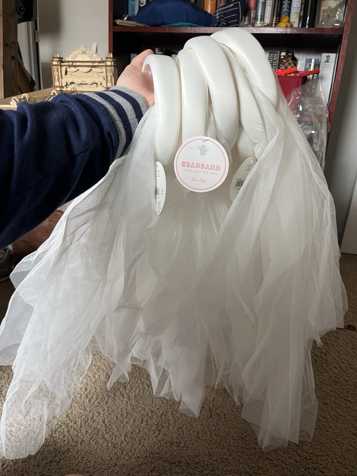Bachelorette Thick White Wedding Headband with Removable Veil NWT