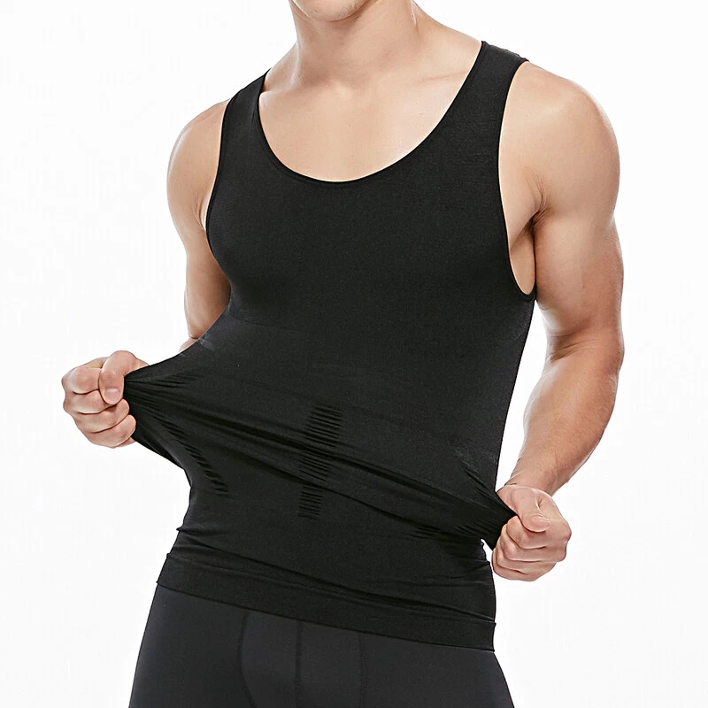 Mens Slimming Body Shaper Belly Chest Compression Vest Girdle T-Shirt Tank Top