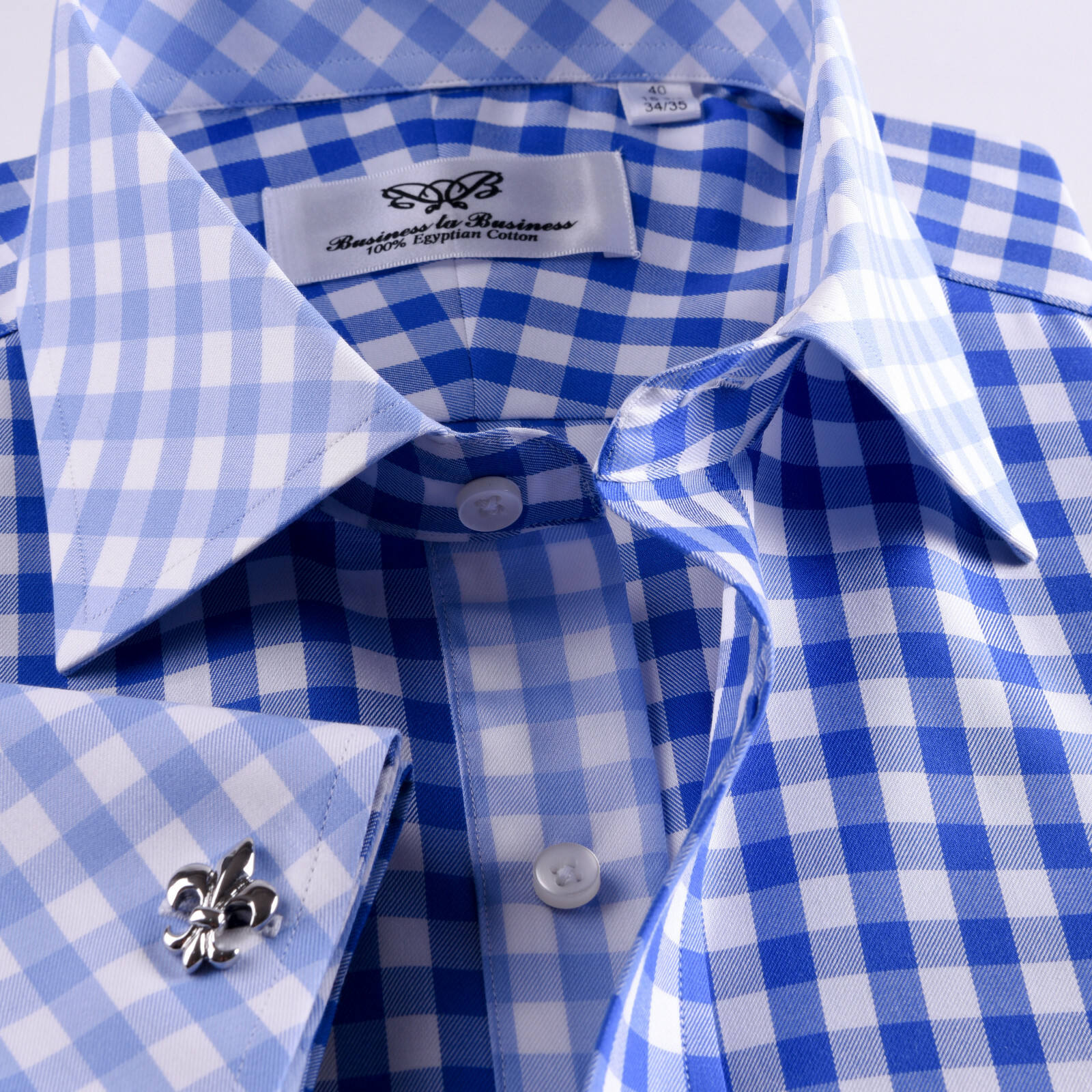 Blue Check Designed Business Shirt Easy Iron Wrinkle Free Contrast Collar & Cuff