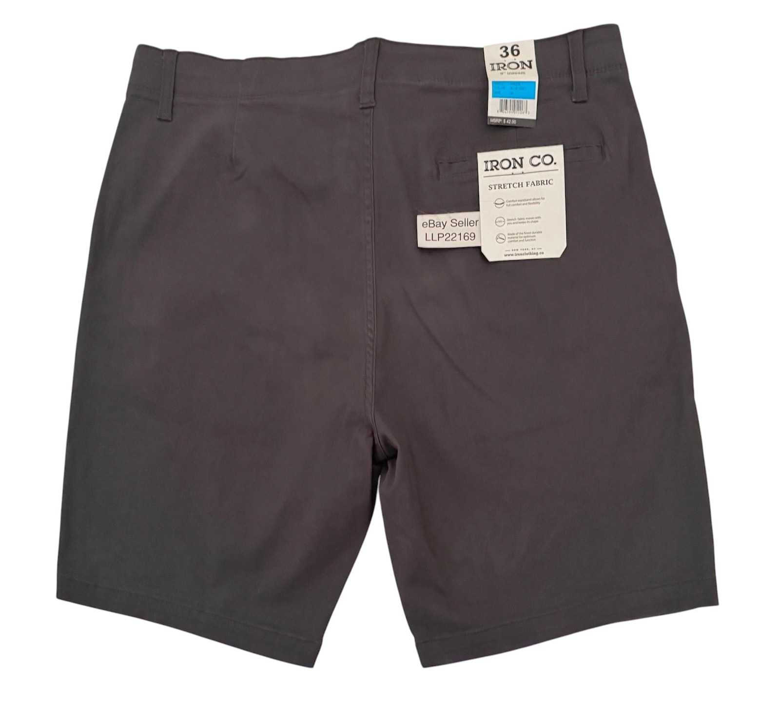 IRON CO Men’s Stretch Shorts (SIZE 36) Flex Waist Flat Front BLUE GREY New Tag!