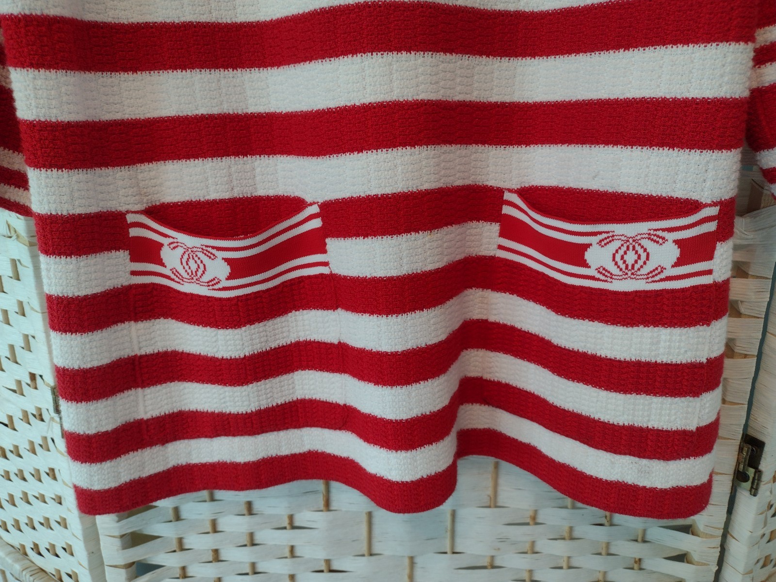 4.8K New Chanel 2019 White Red Stripe Knit Dress 8 10 M Logo