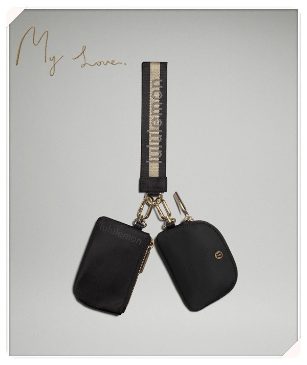 Black Gold Lulemon Style Key Wallet Wristlet – Dual Pouch Buckle Bag With Wrist