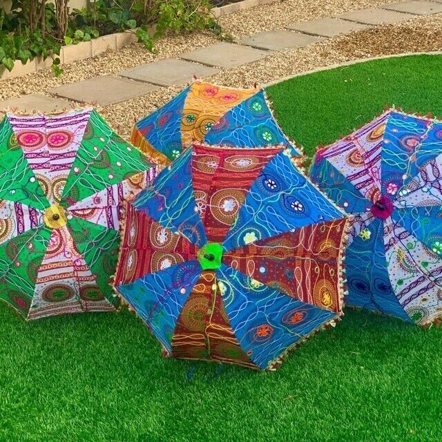 Lot of 5 Pcs Bohemian Parasols Indian Hippie Umbrellas Decor Wholesale Lot