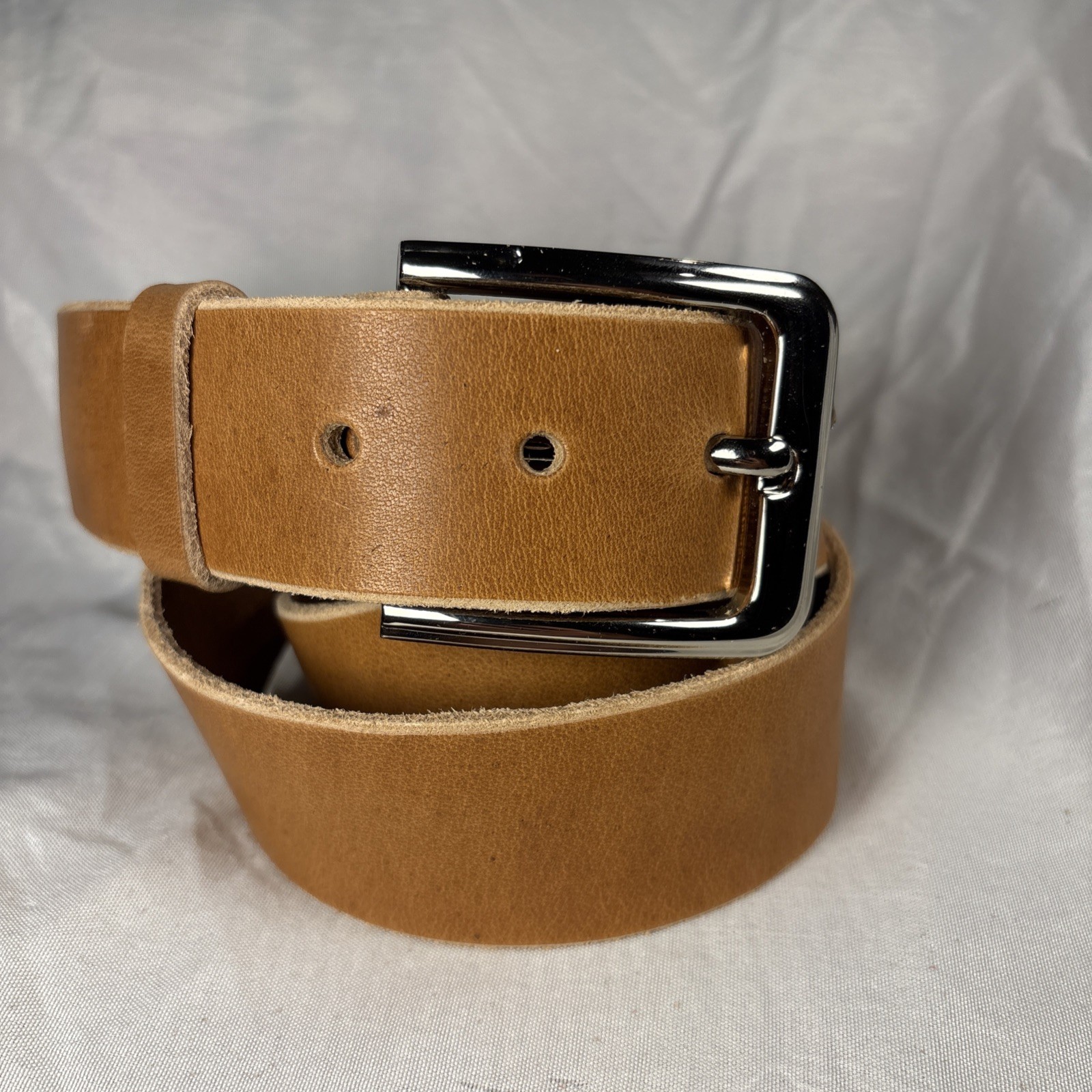 Natural Horween Chromexcel Handmade Leather Belt 1.5 Inch Raw Edge Silver Buckle