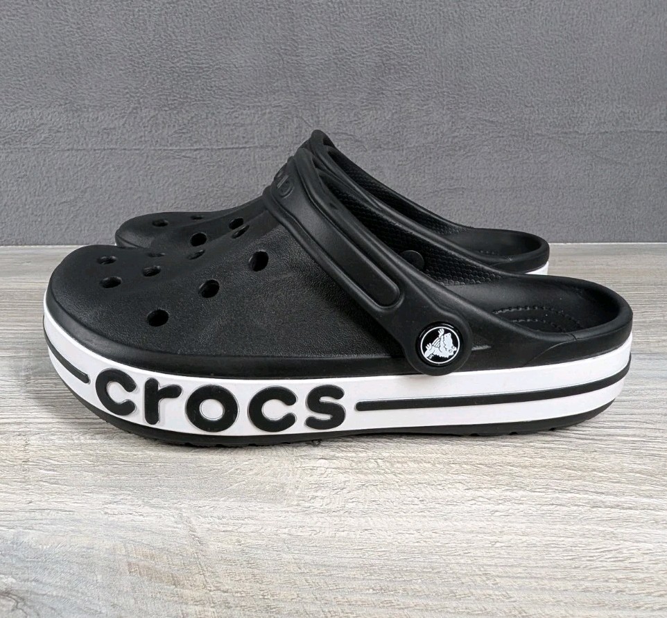 Crocs Unisex M6 W8 Black White Bayaband Clogs Slip On Comfort Shoes New