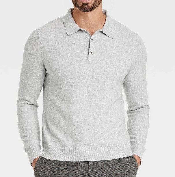Polo Sweater Soft Light Cotton blend Sage/Cream/Heather gray/Blue Goodfellow