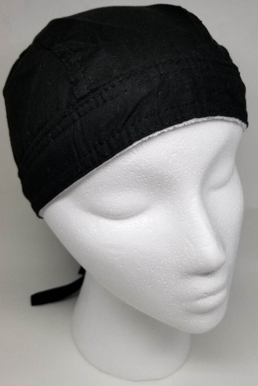Black Bandana Head Wrap Cap w/ Sweatband Dorag Motorcycle Doo Rag Du Dew Cotton