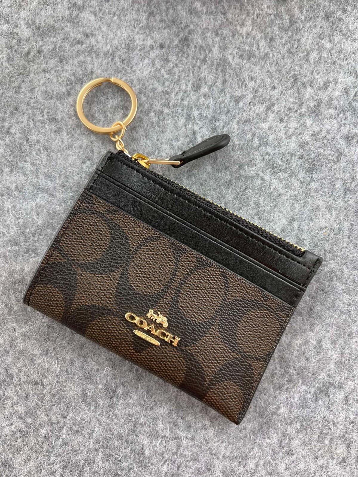 COACH Signature 88208 Mini Skinny Id Case Crossgrain Leather Brown/Black W/Box
