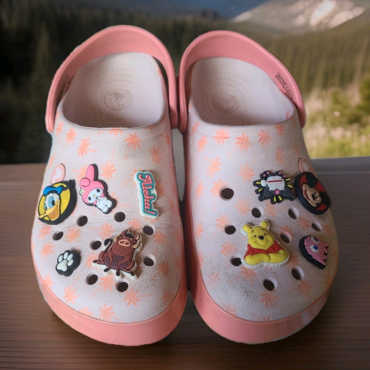 Crocs Clogs W/8 – M/6 Peach & Jibbitz Charms