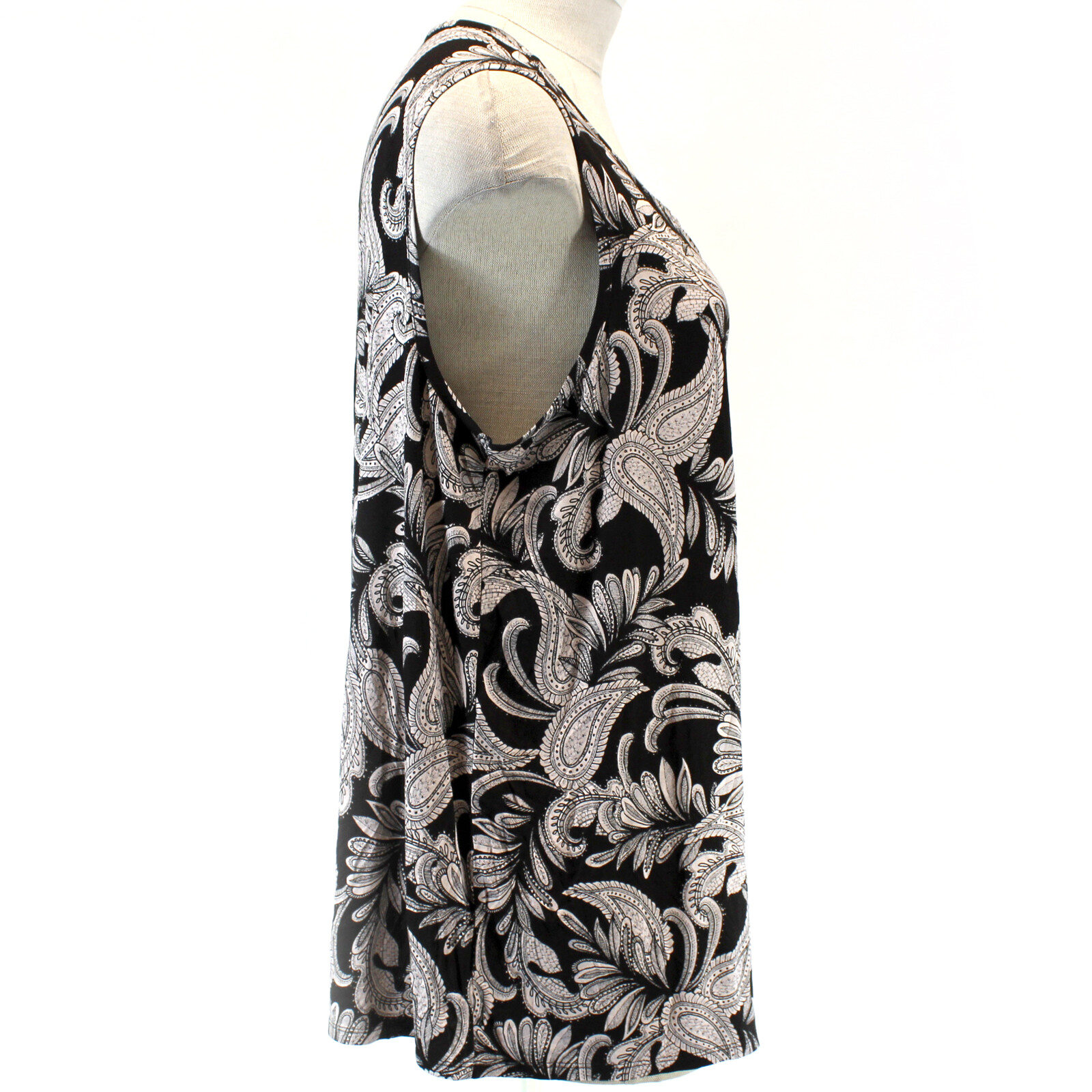 Jones NY Plus Bronze/Black Paisley Sleeveless Splitneck Top 2X Spring Summer