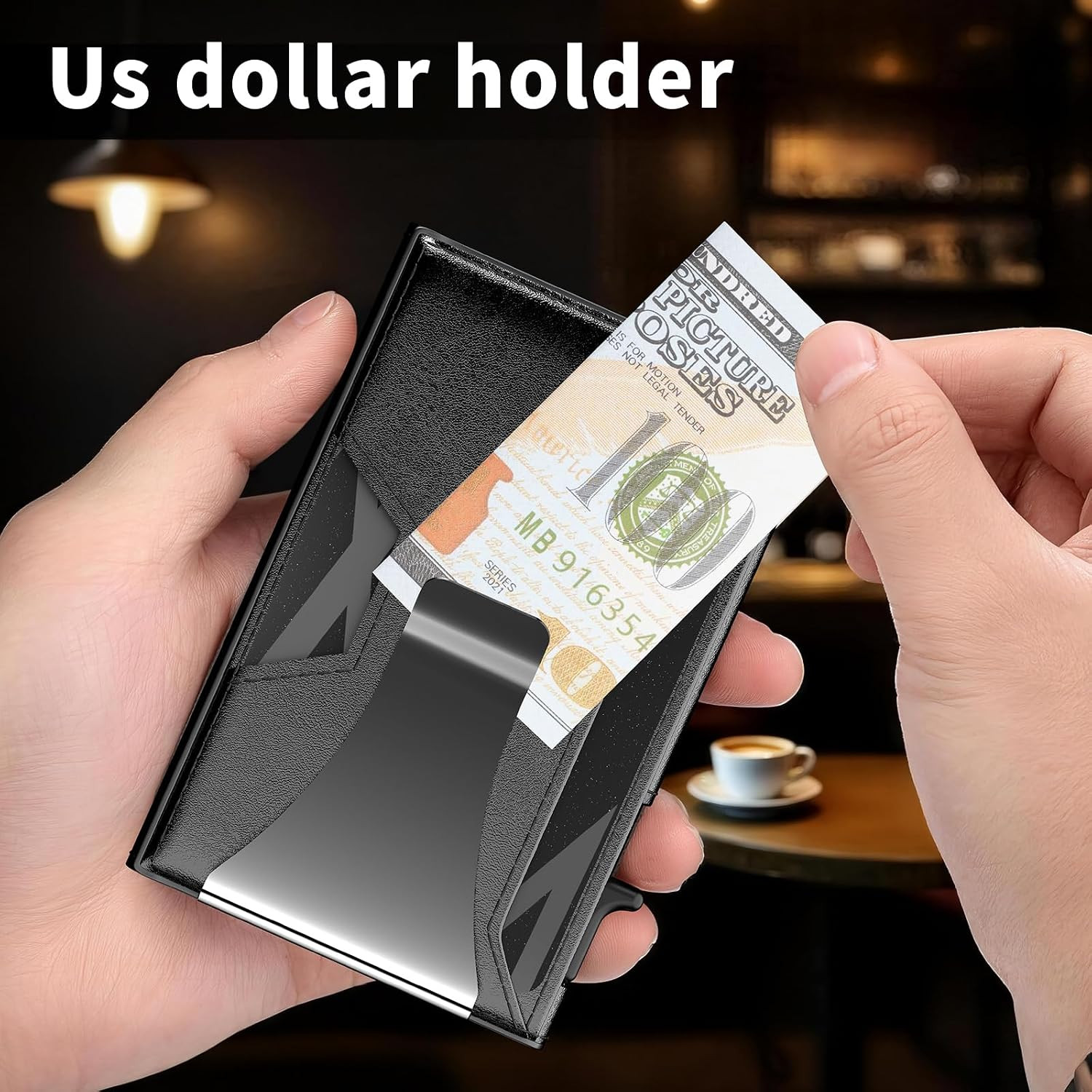 Men Slim Minimalist Pop-Up Smart Wallet RFID Blocking Money Clip Single Fold