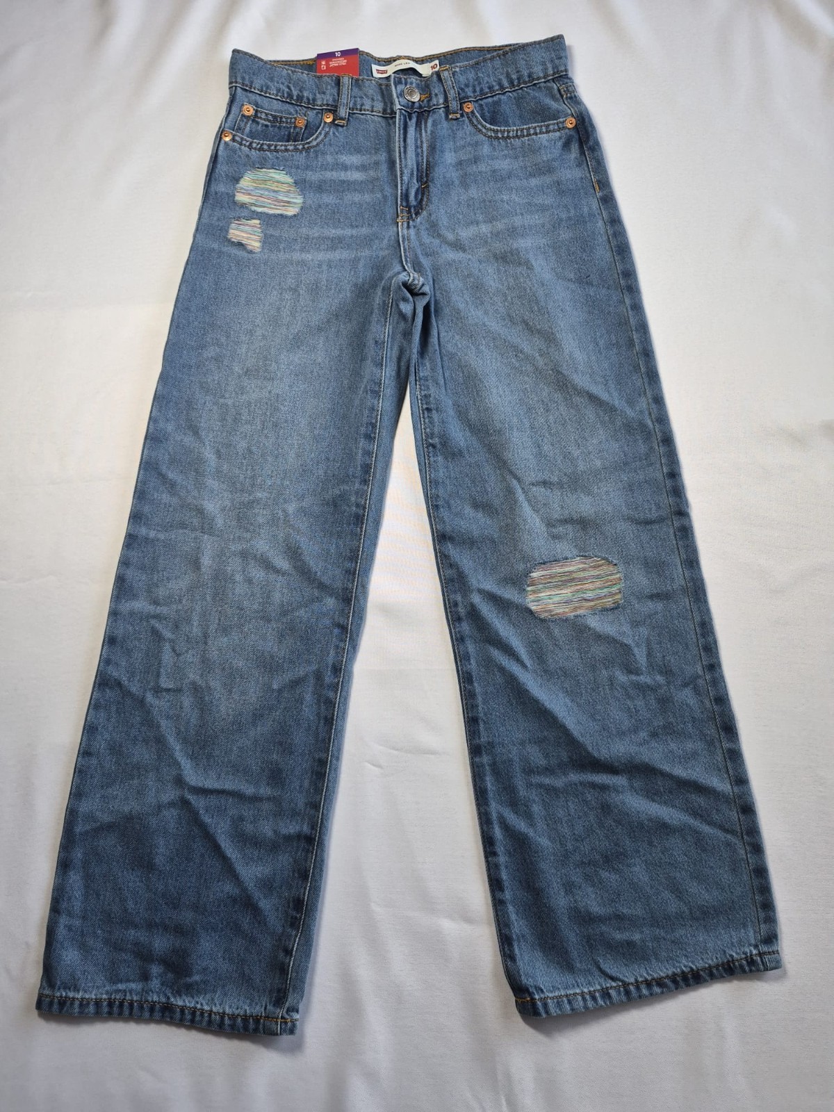 Levi’s Girls Wide-Leg Denim Jeans Size 10 Blue Medium Wash Cotton Zip Pockets