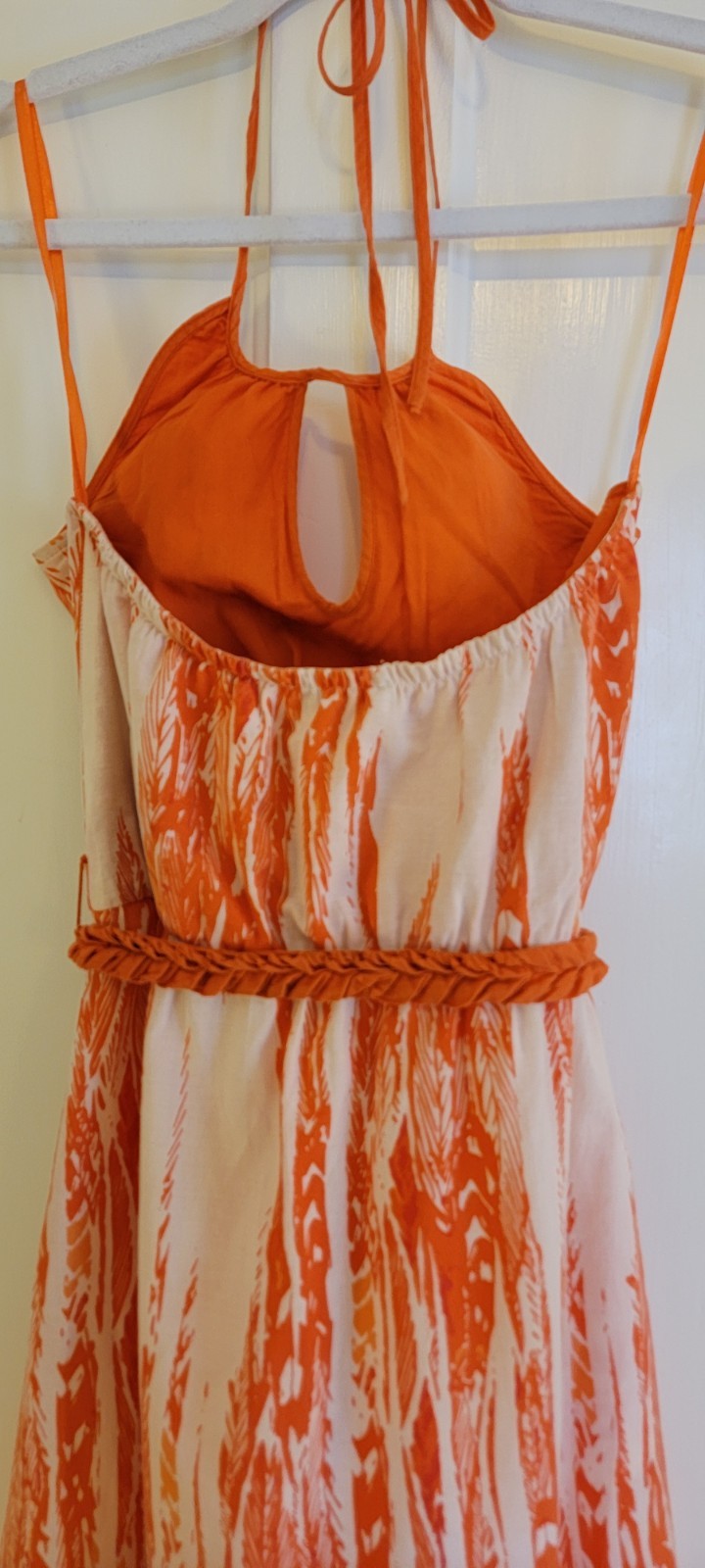 Designer Summer Dress with Belt & Embroidered Hem – Size Small – 100% Cotton