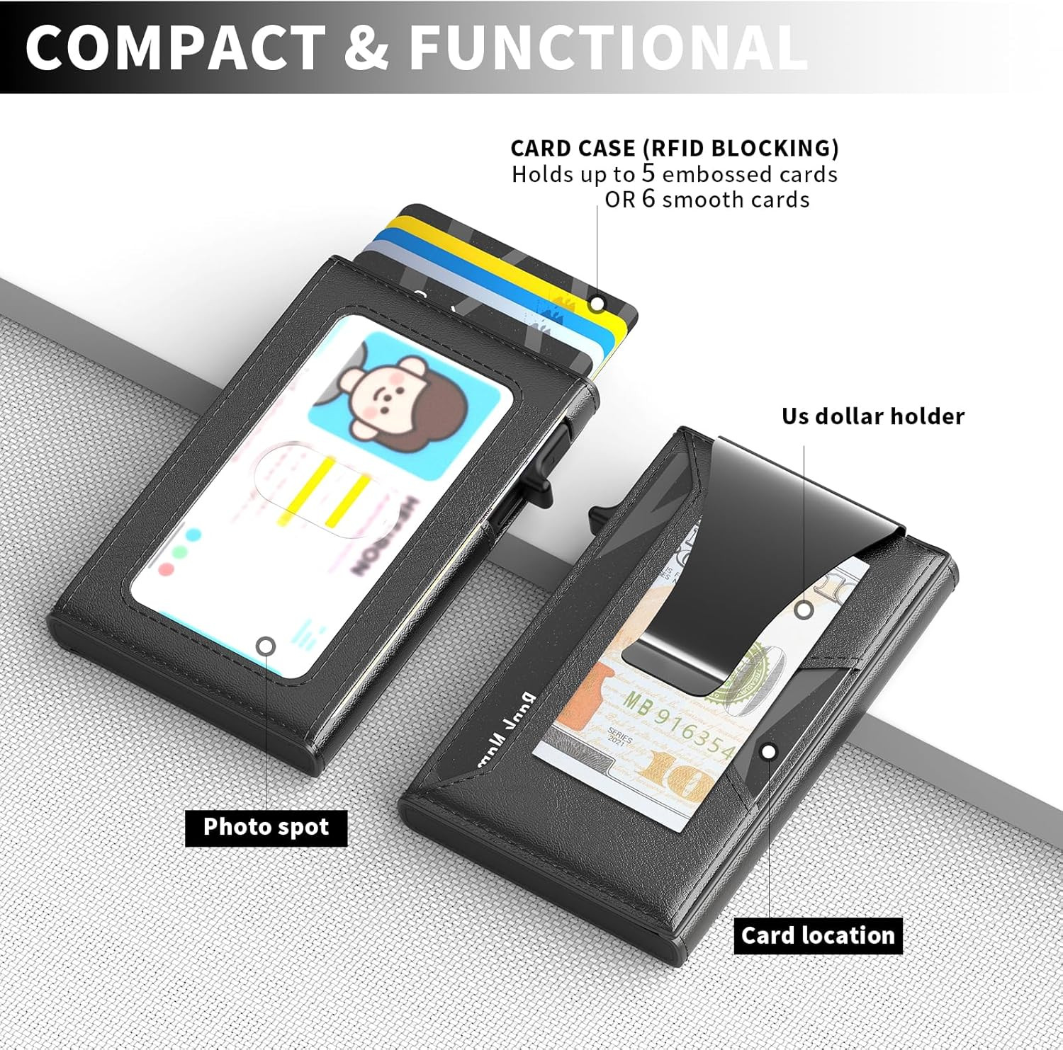 Men Slim Minimalist Pop-Up Smart Wallet RFID Blocking Money Clip Single Fold
