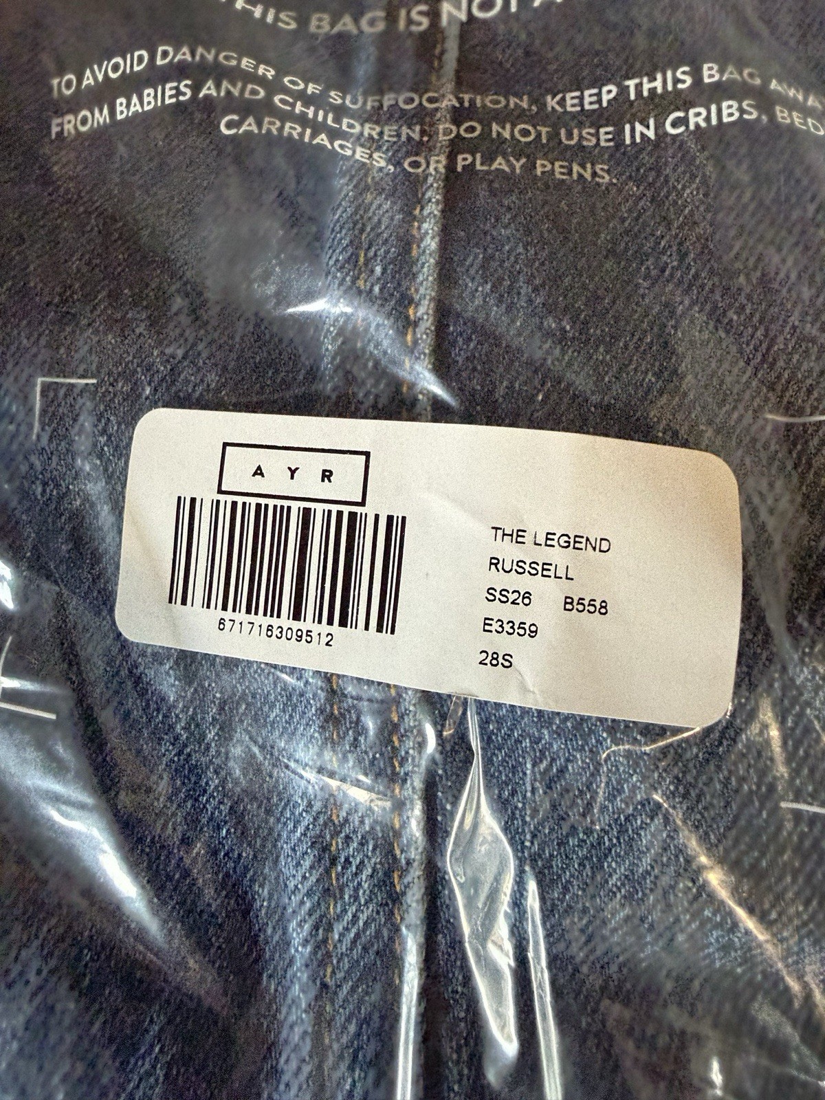 AYR The Legend Russell Jeans Waist 28 Inseam S MSRP $275