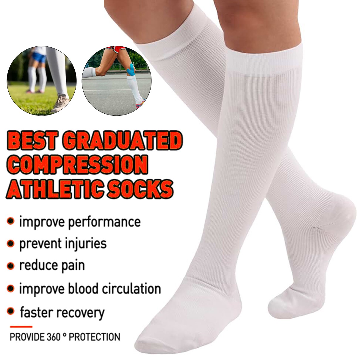 (5 Pairs) Compression 15-20mmHg Graduated Support Socks Calf Mens Womens S-XXL