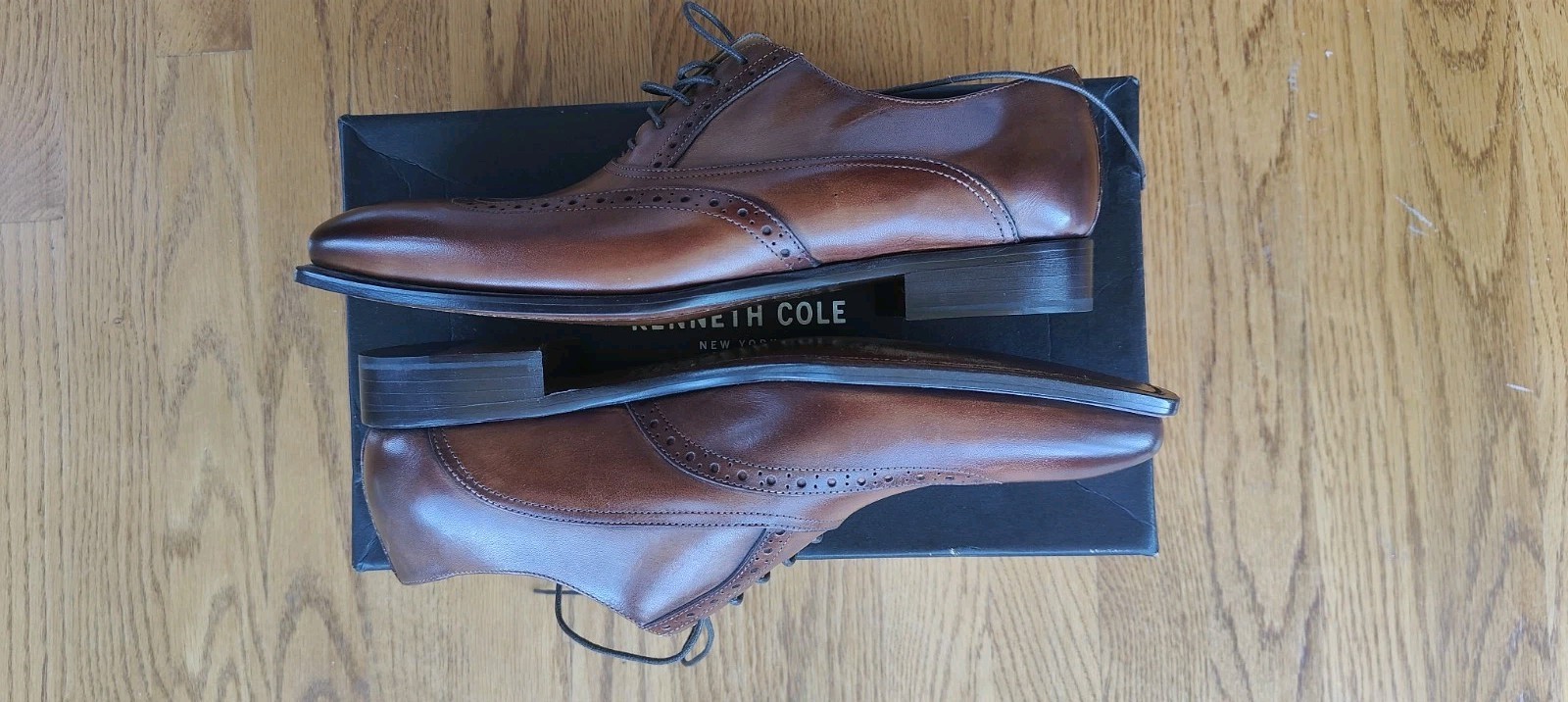 Kenneth Cole New York Made In Italy Brown Leather Brogue Oxford Dress Shoes