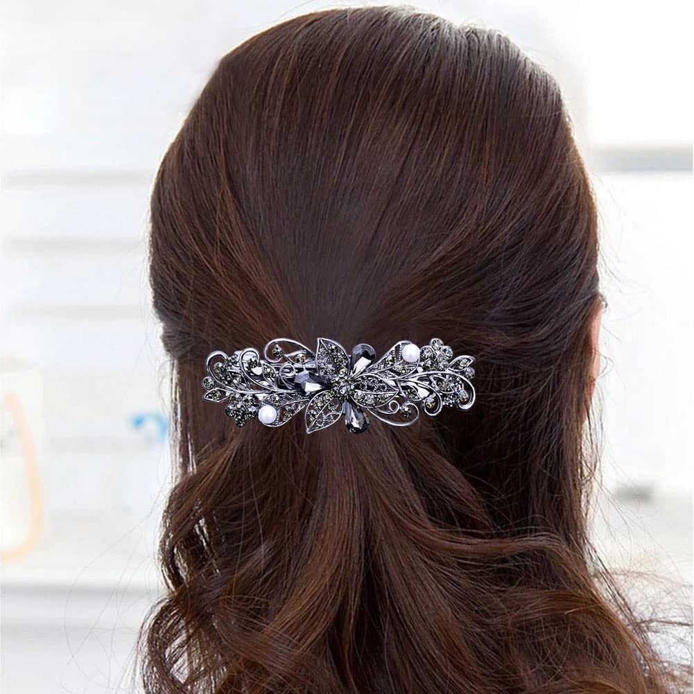 4 PCS Hair Barrettes Rhinestones Clip Sparkly Crystal Floral Accessory for Women