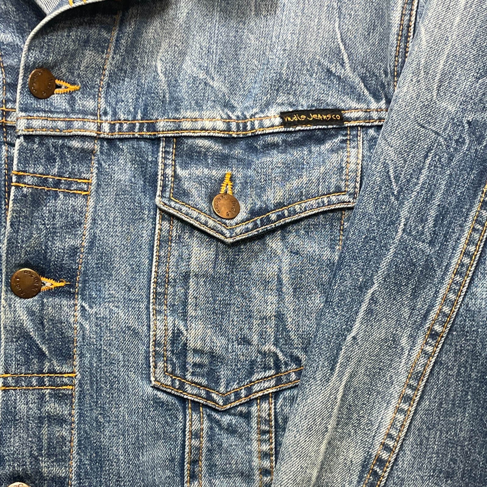 NUDIE JEANS CO Denim Jacket Mens XXL Blue Terry Organic Cotton Romania