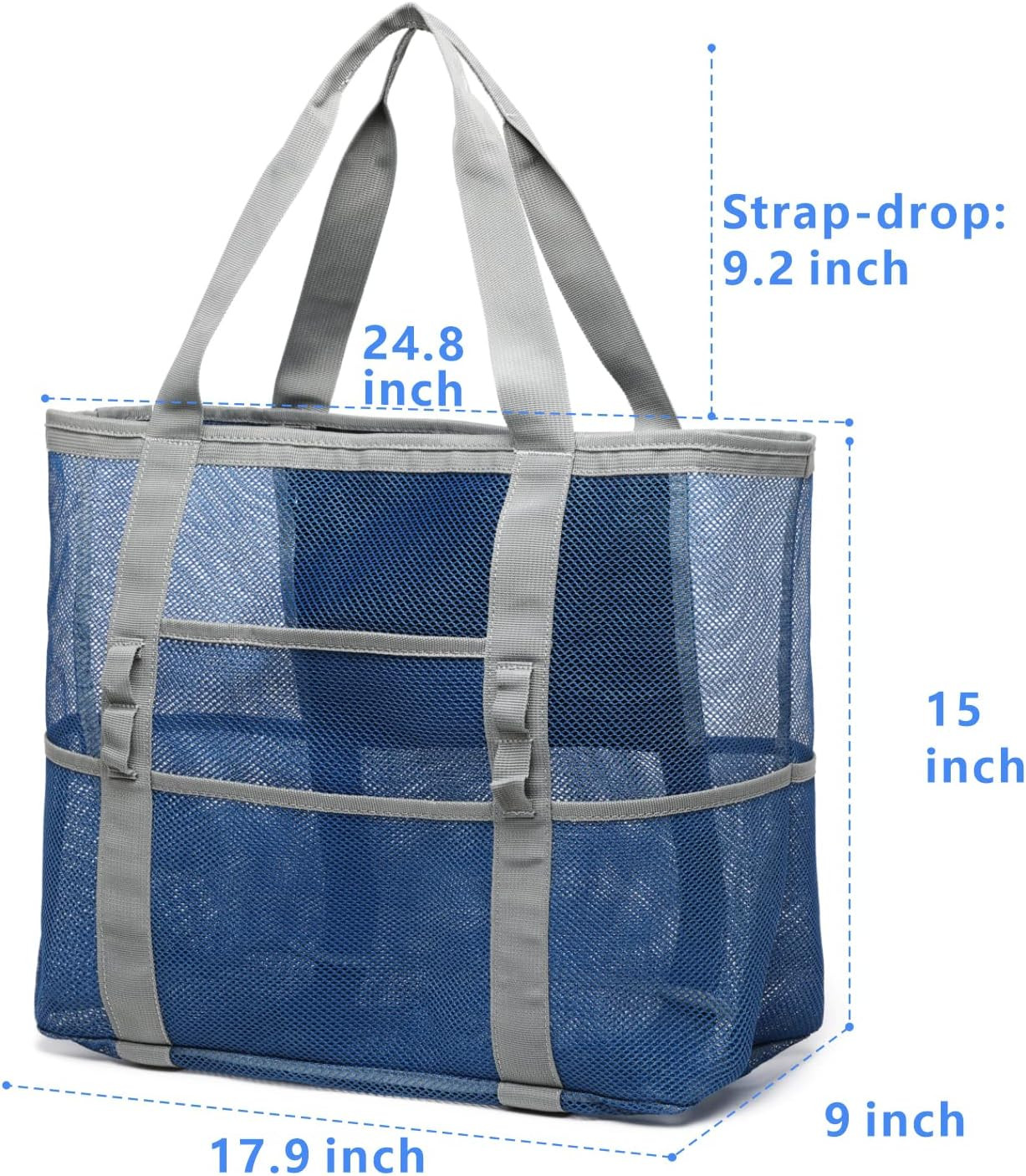 Mesh Beach Bag Family – Large Tote Bag 9 Pockets for Swim Pool Toys Cruise Beach