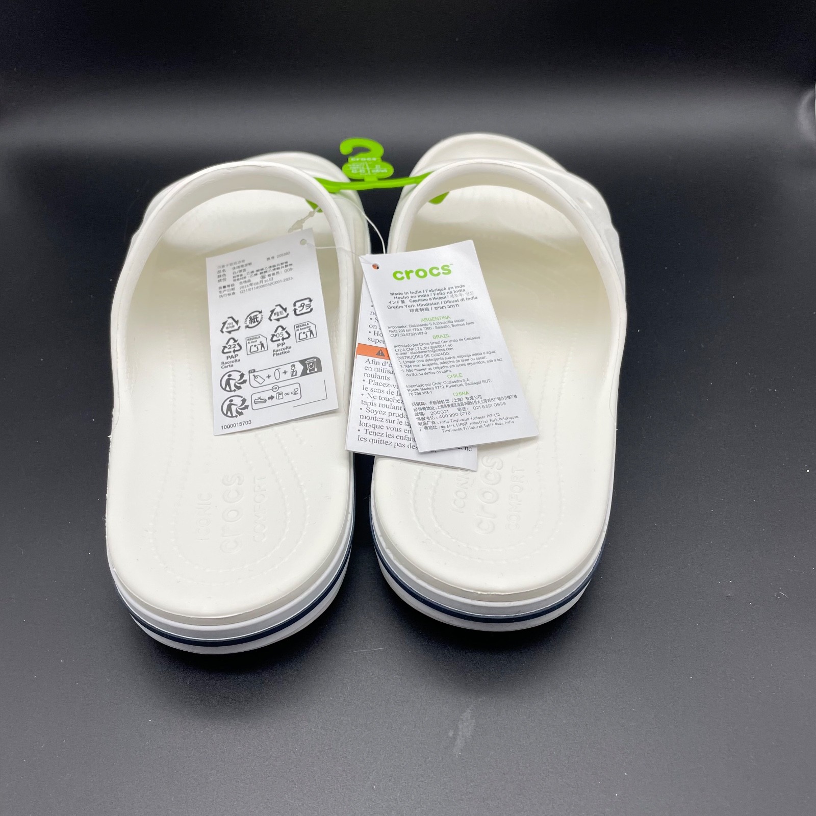 CROCS 205392-126 Unisex-Adults Bayaband Slides in White/Navy – M9/W11