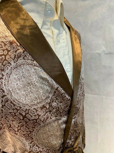 Mens Silk Satin Robe – Coffee Paisley Auspicious – 5 Day Delivery -USA Seller