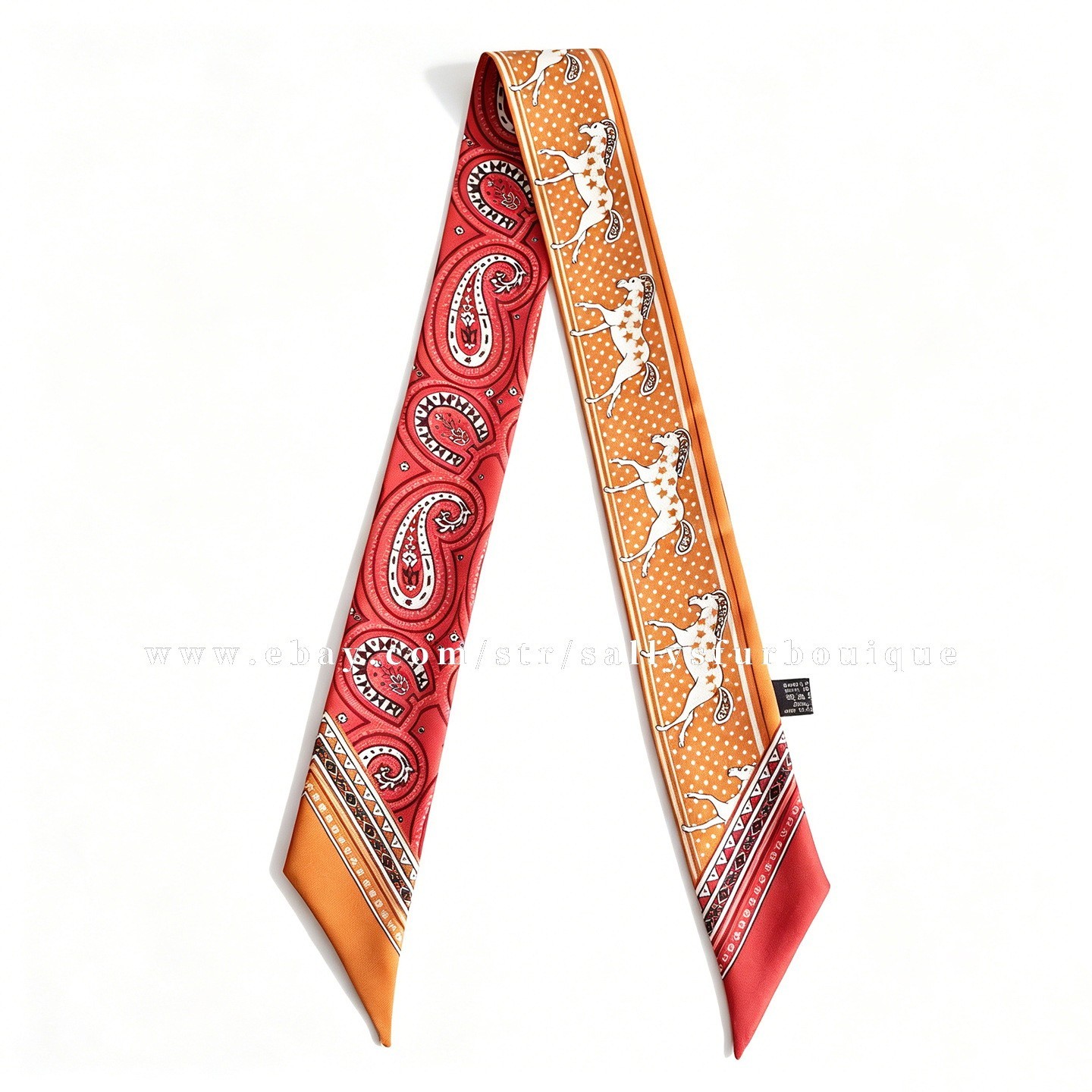 Sallys 100% Twill Silk Scarf Ribbon Paisley Print Bag Head Band Neck Tie 85x5cm