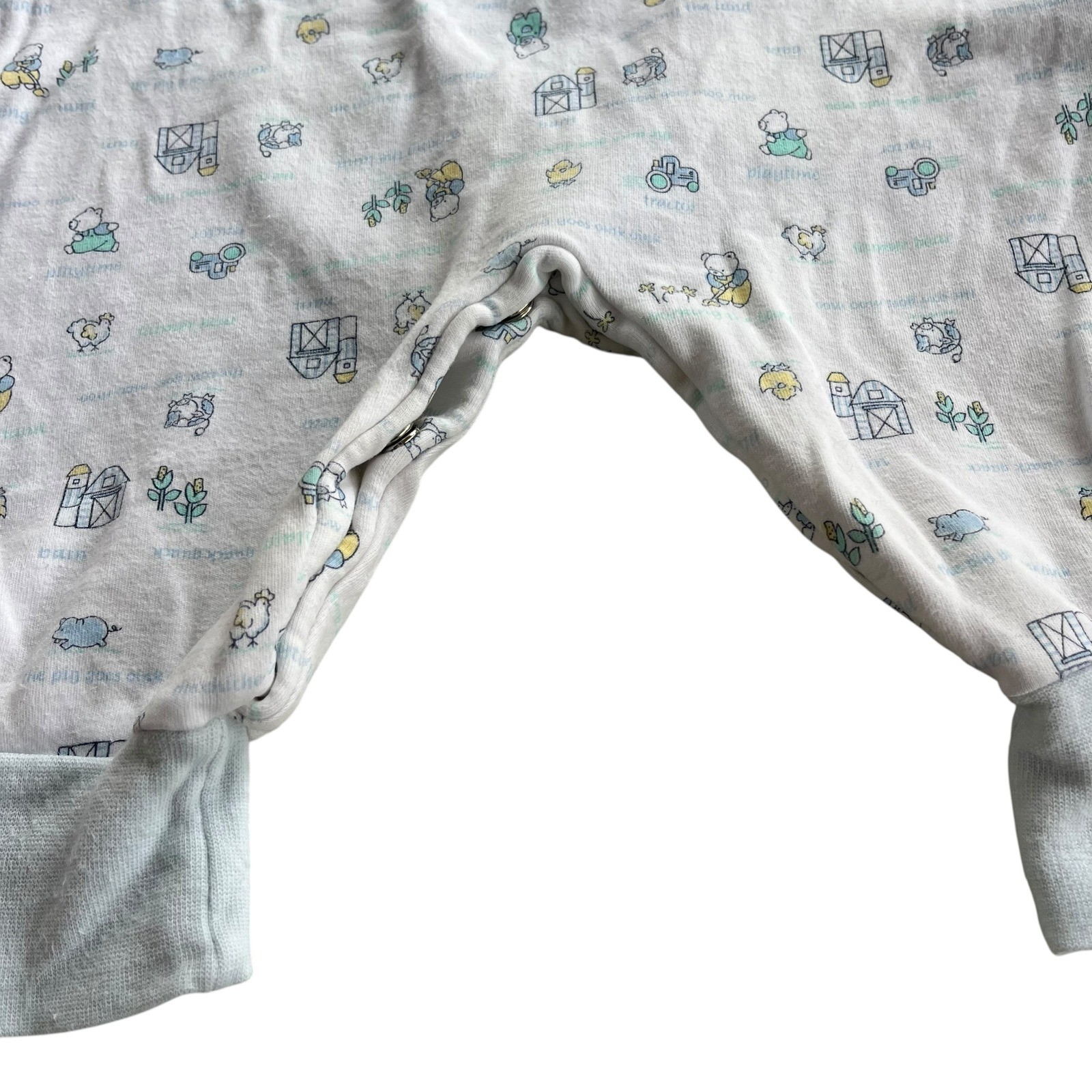 McBaby 6-9 M White Blue Farmer Bear Animal Tractor Print Romper Jumpsuit Vintage