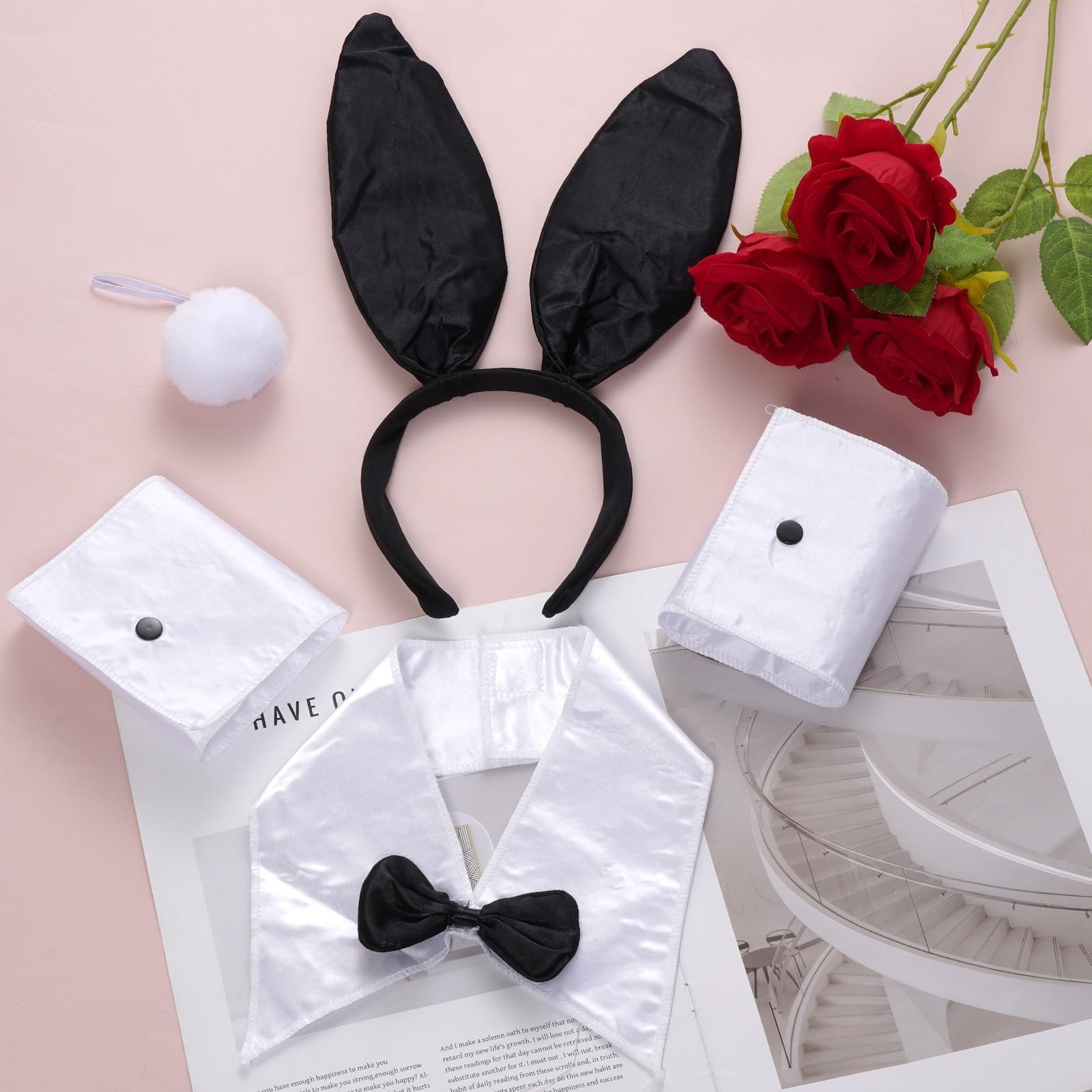 Bunny Costume Set for women Rabbit Ear Headband Tail Bow Tie Rabbit Accessory…
