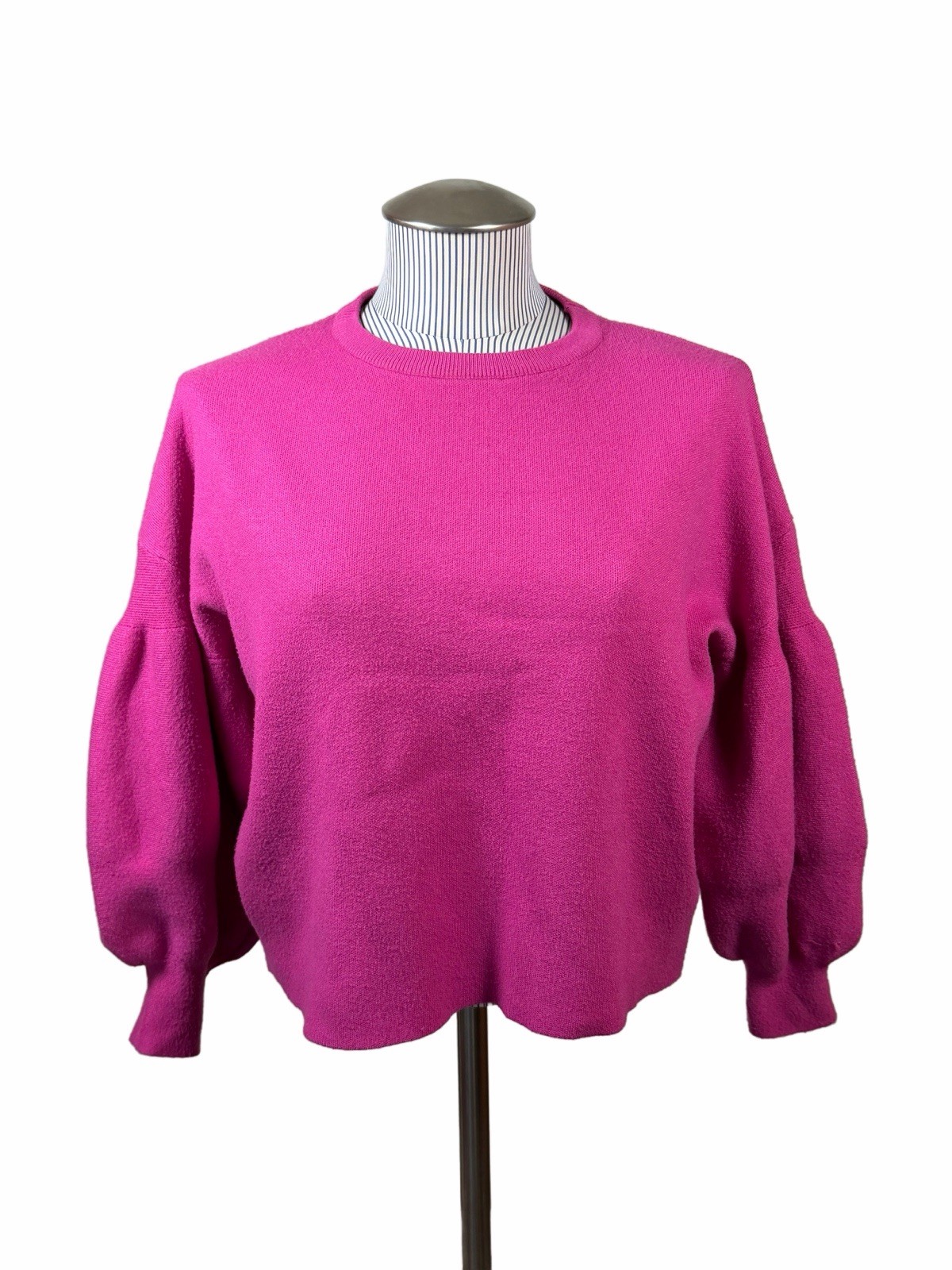 OAT New York Women’s Pink Knit Crewneck Balloon Sleeve Pullover Sweater XS