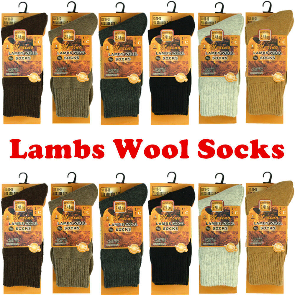 3-12 Pairs Mens Winter Merino Lambs Wool Warm Soft Thermal Crew Socks Size 10-13