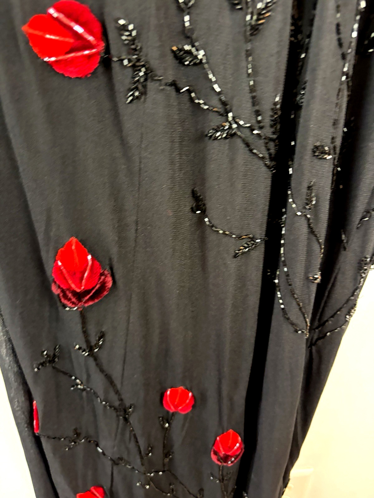 Y2K Cache Formal Dress Womens 10 Black Beaded Red Flowers Whimsigoth Event
