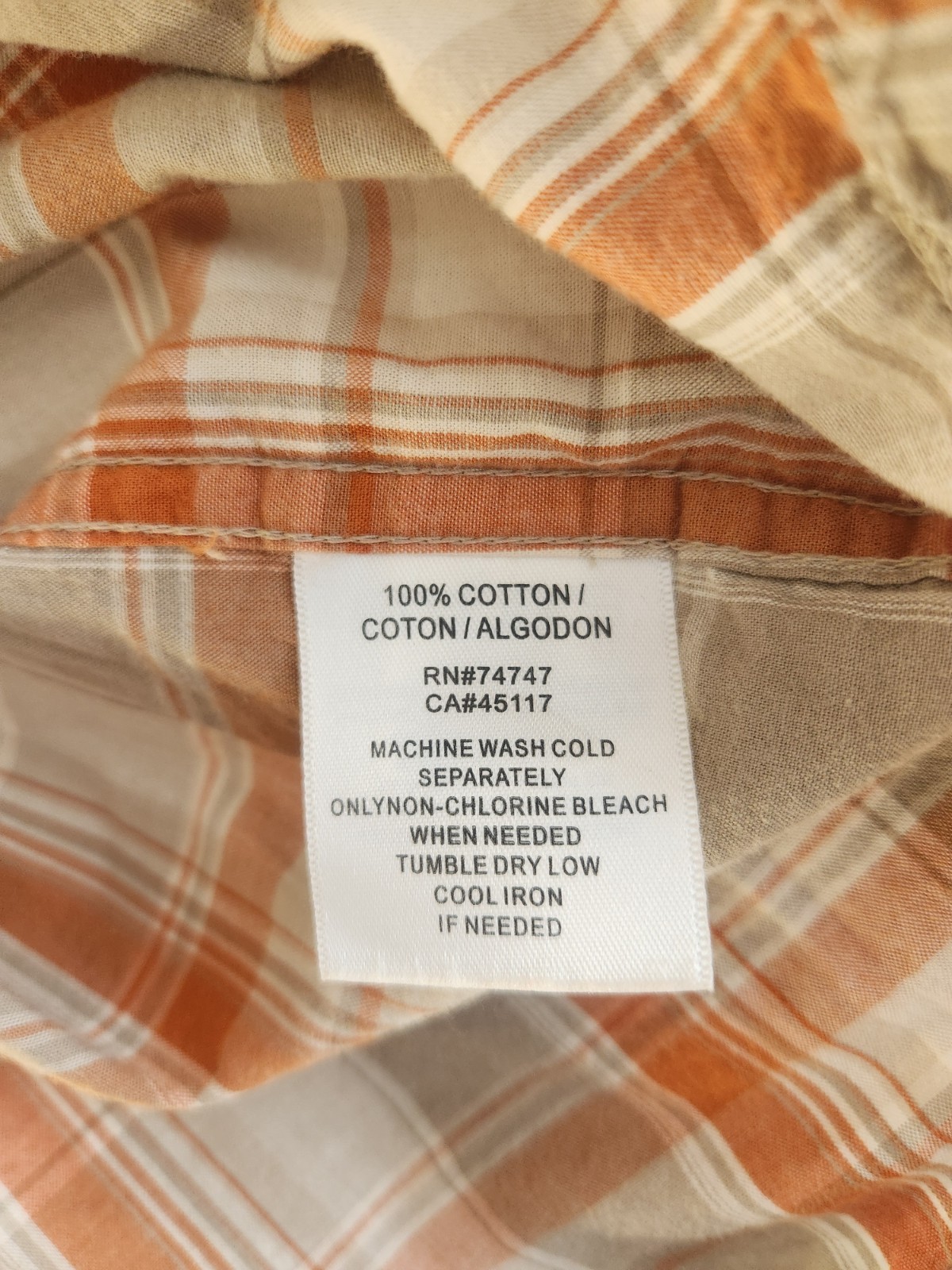 RedHead Men M Orange Beige Plaid Cotton Woven Short Sleeve Button-Up Pocket #043