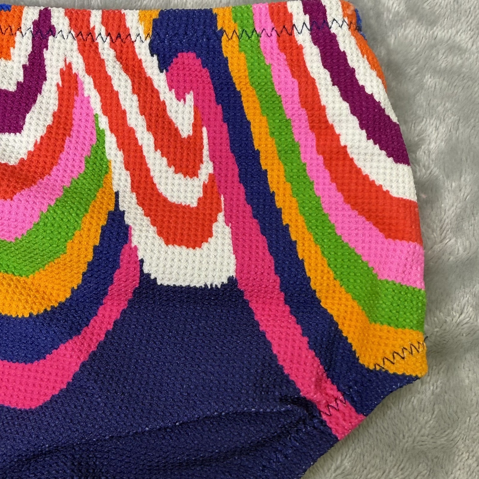 Trina Turk Rainbow Swirl High Waist Bikini Bottom Marine Blue Resort Coastal 6 8