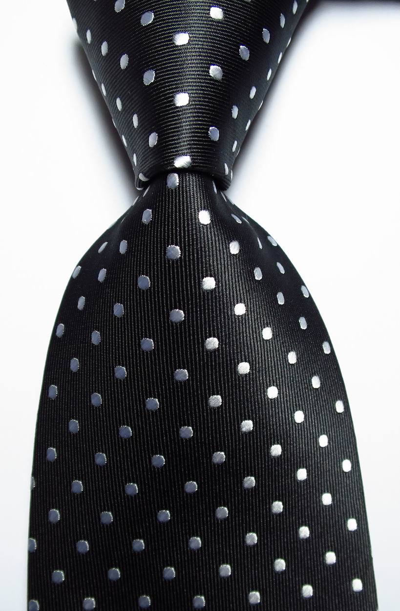 New Classic Polka Dot Black White JACQUARD WOVEN 100% Silk Men’s Tie Necktie