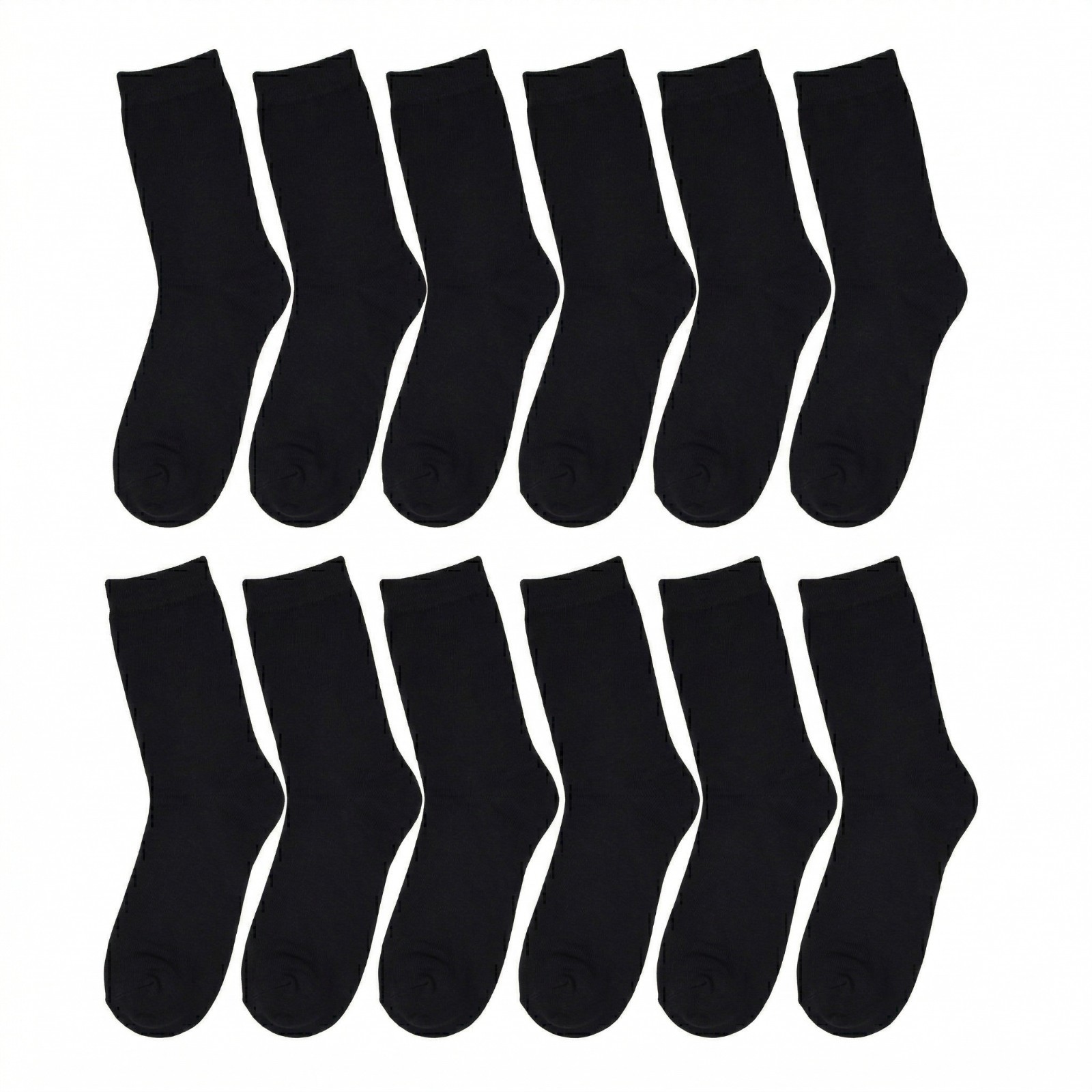 3-12 Pairs Womens Cotton Classic Casual Solid Black Fashion Crew Socks Size 9-11