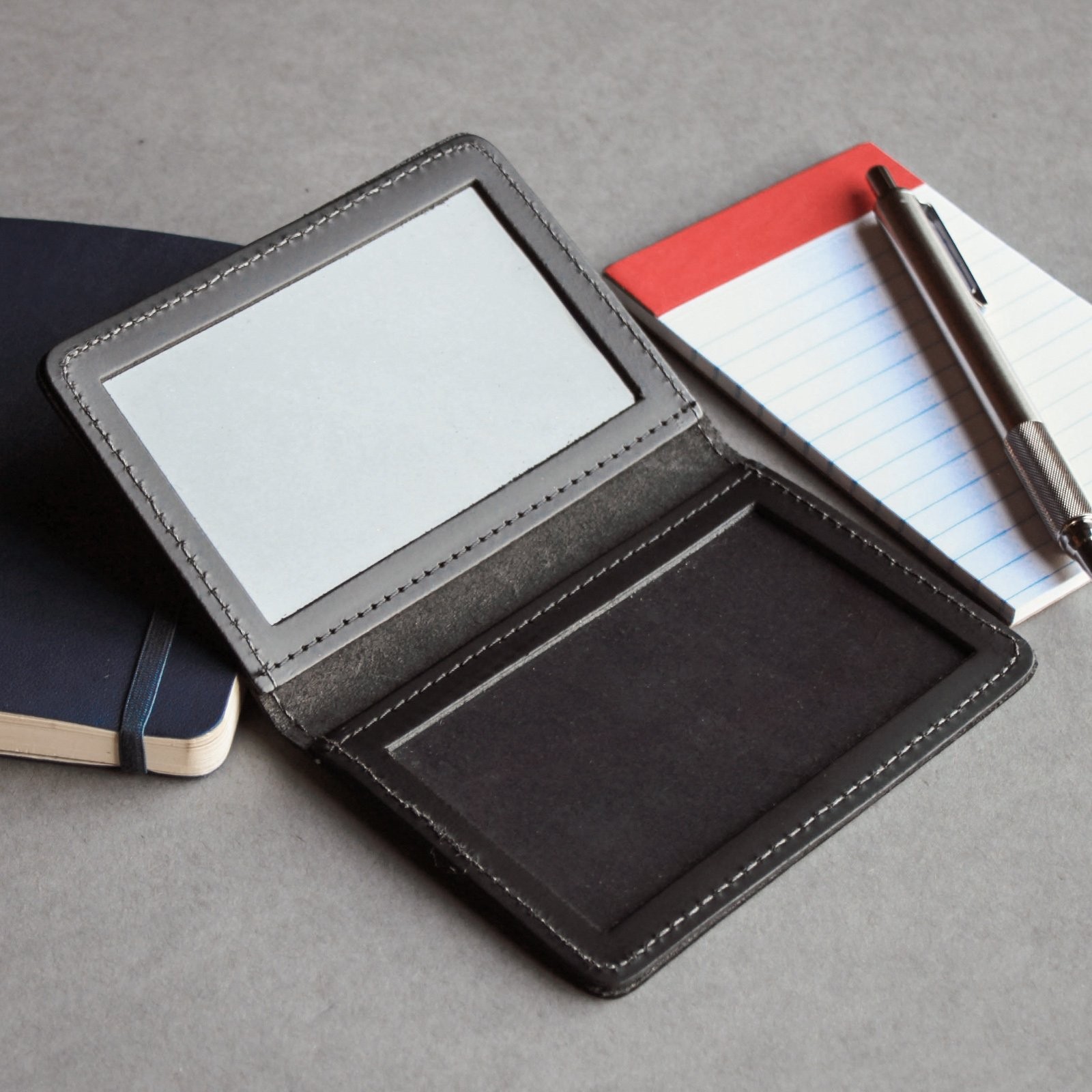 ASR Federal Heavy Duty Black Leather Double ID Holder – Fits 2 Standard IDs
