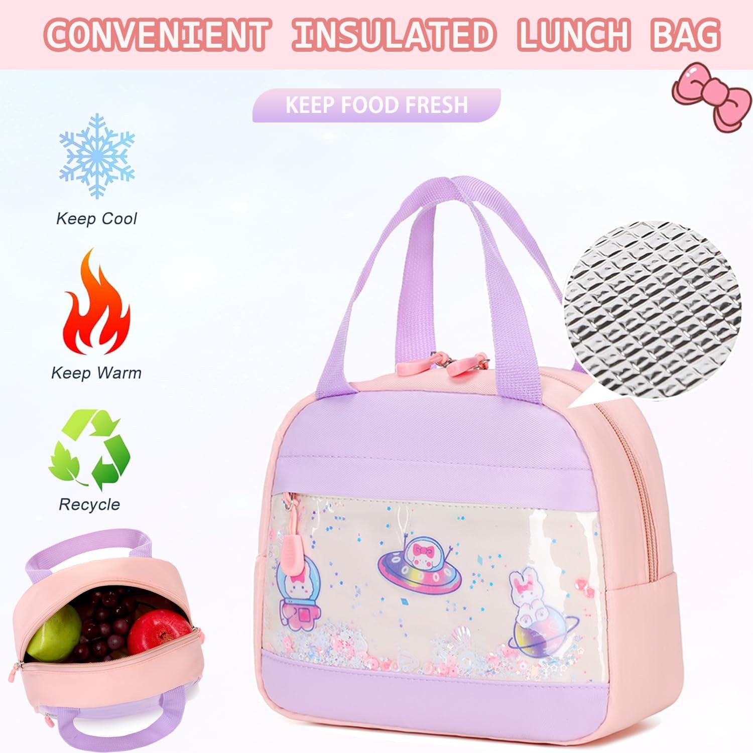 Kawaii Cute Bunny Backpack Set with Lunch Box & Pencil Case for Girls School