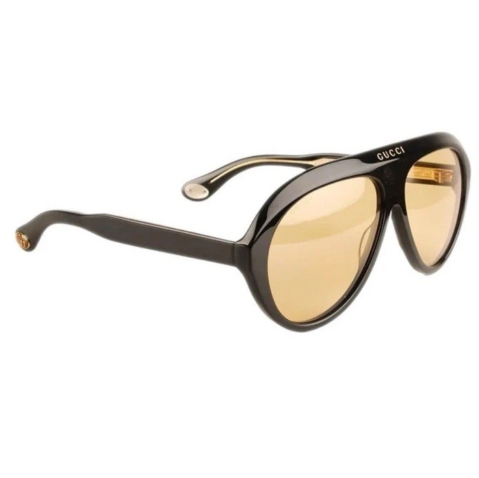 Gucci GG0479S Unisex Aviator Acetate Sunglasses Black Yellow Men And Women