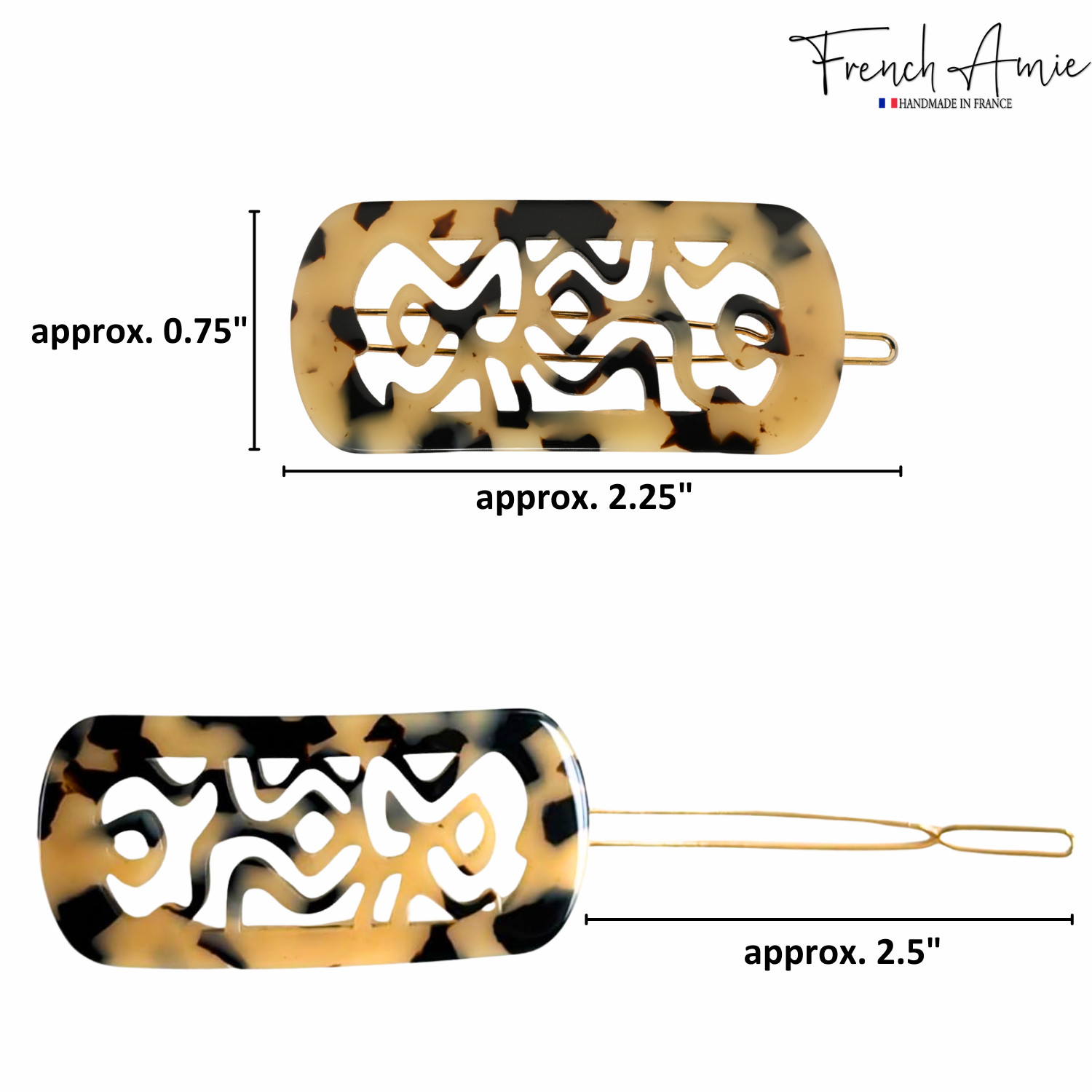 French Amie Swirls 2 ¼” Celluloid Handmade Tige Boule Snap Hair Clips for Women
