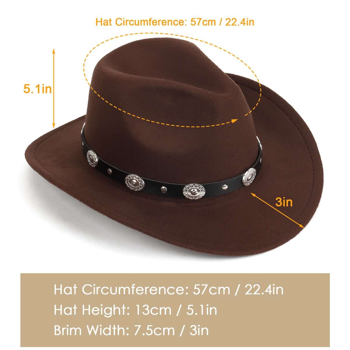 Cowboy Western Hat Women Men Vintage Style Cattleman Hat