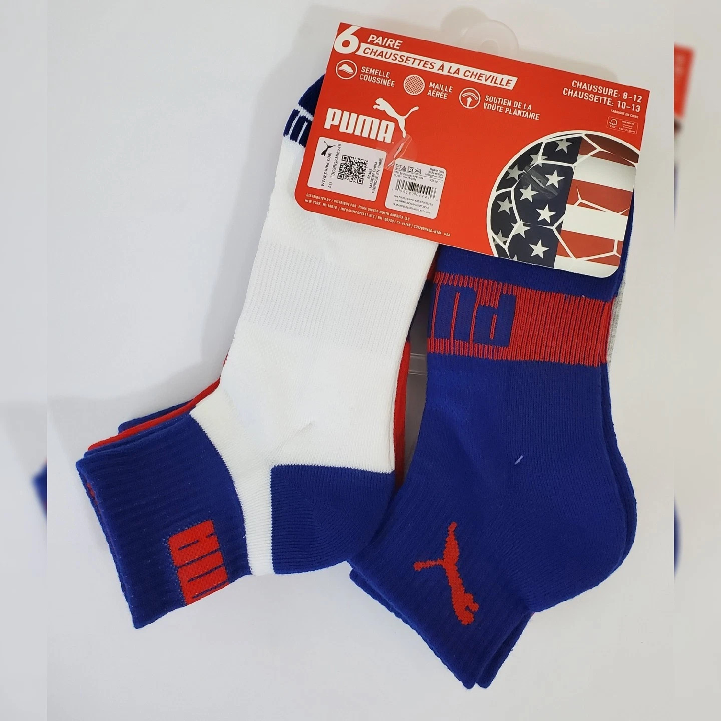 PUMA QUARTER CREW MEN’S SOCKS 6 PAIR SIZE SHOE 8-12 SOCK 10-13 USA SOCCER