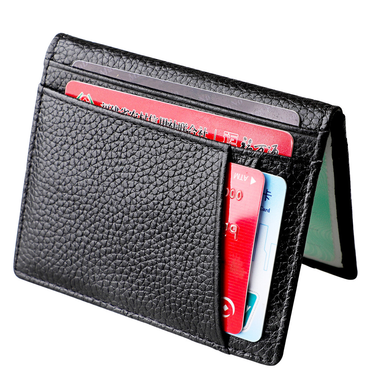 8 Card Slots+2 ID Windows Slim Credit Card Holder Bi-fold Cowhide Leather Wallet
