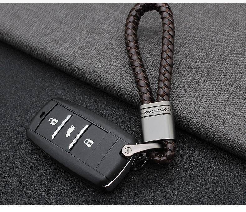 Hand Woven Leather Loop Horseshoe D Buckle Car Keychain Keyring Fob Holder Car