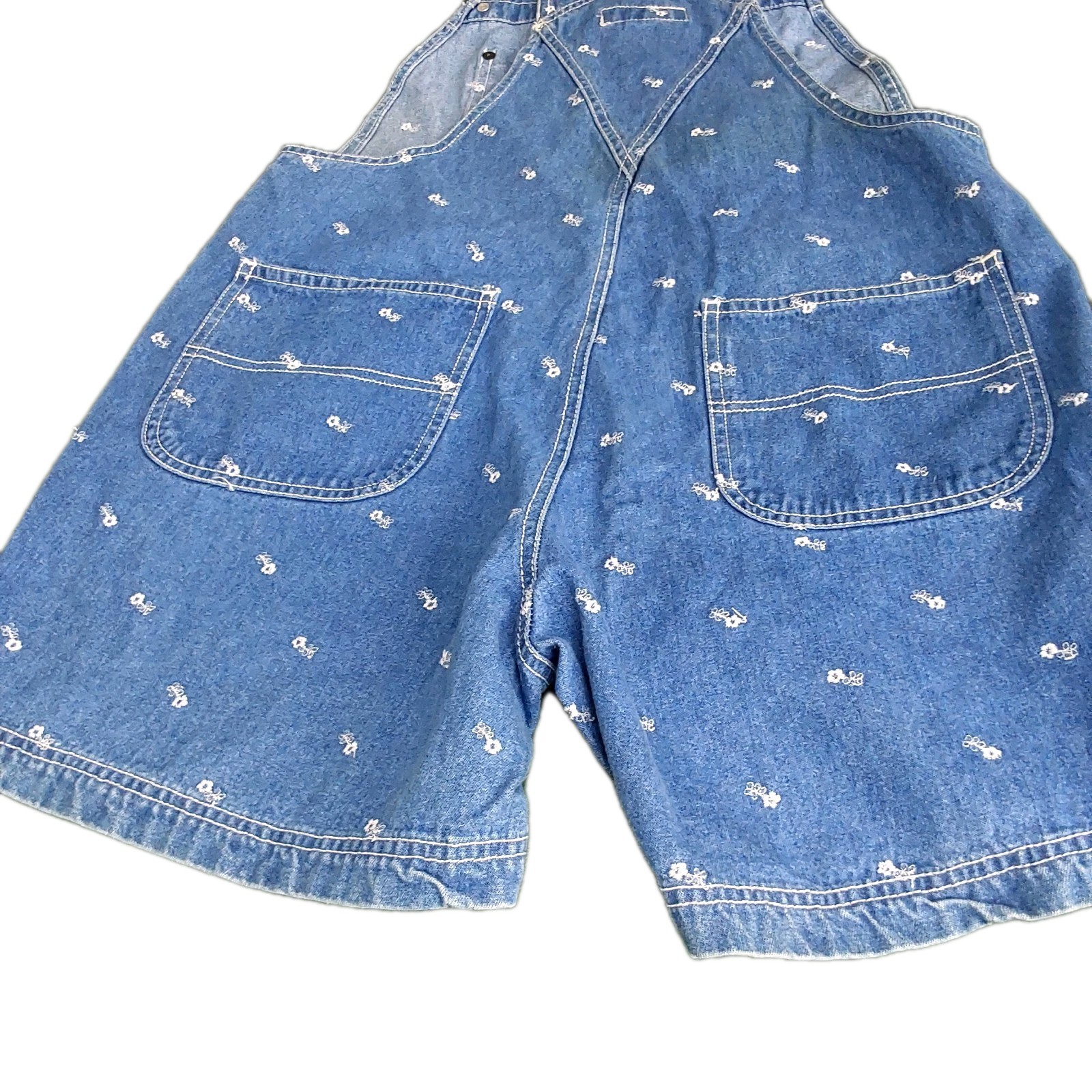 Vtg 90’s Adriana Sport Denim Overall Shortalls Embroidered 32″ Waist Womens Med