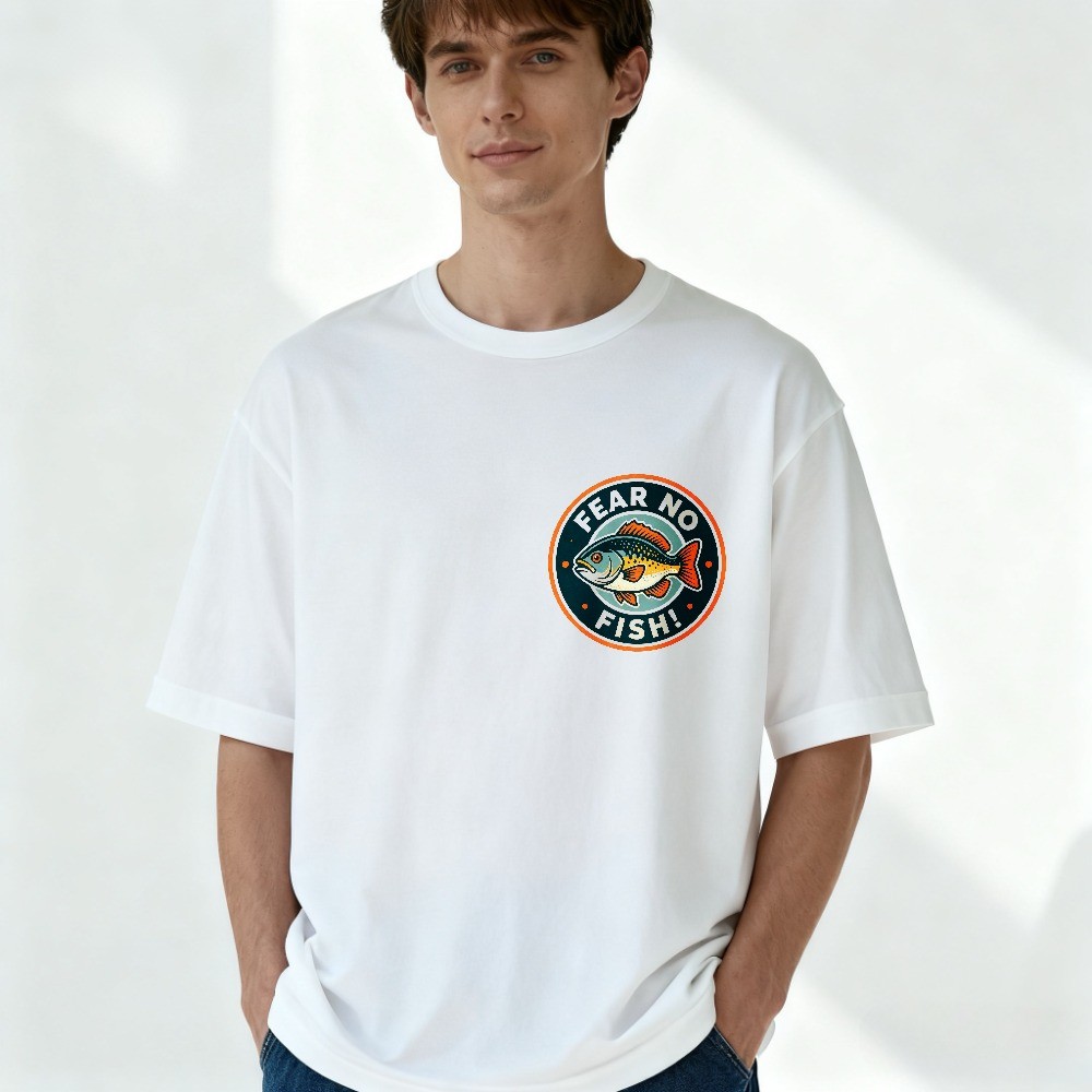 Fear No Fish Retro Sunfish Circle Print Angler Gift Casual Fishing Tee Shirt