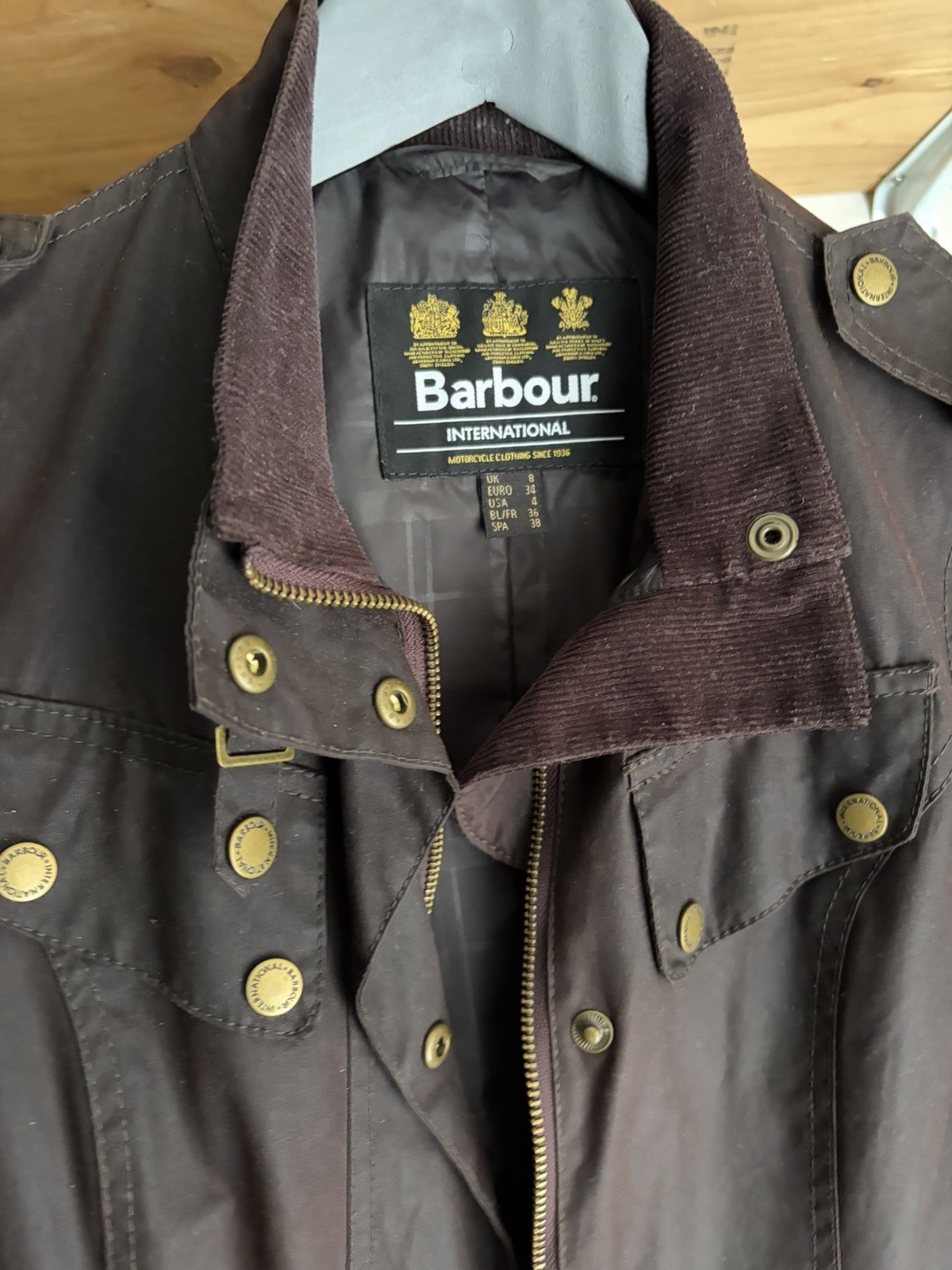 Barbour International Women’s Biker Waxed Jacket In Brown, Size 4 US, 8 UK