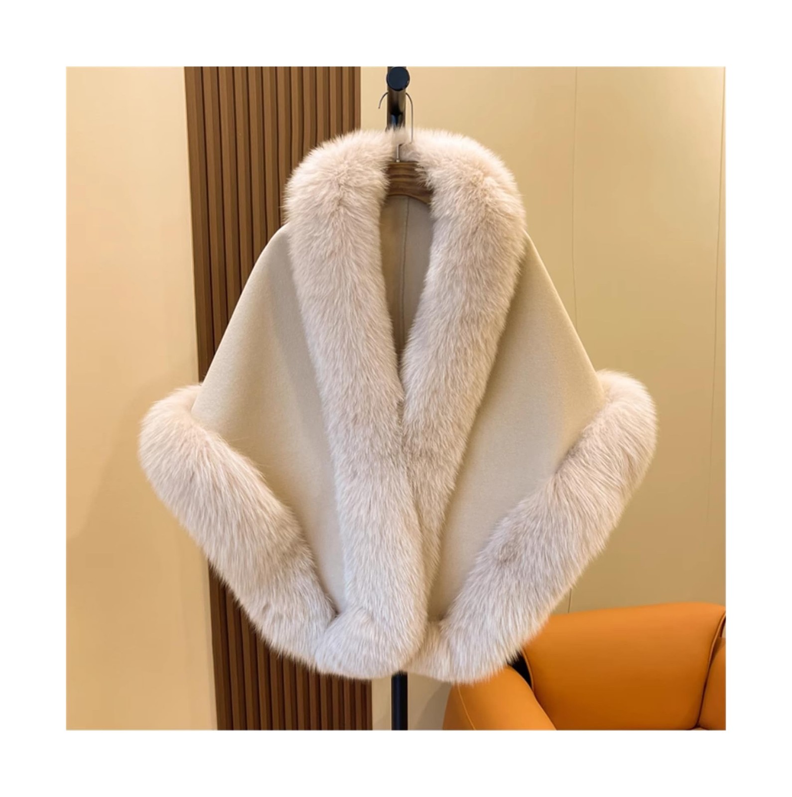 CAPE-Soft Warm Cashmere Pashmina Wool Shawl For Women’s Real Fox Fur Trimmed …