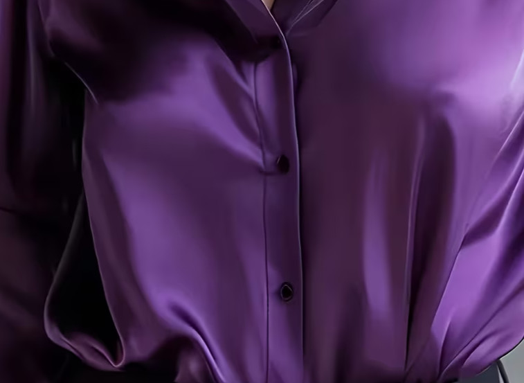 New Classy Elegant Silky Sensuous Purple Satin Long Sleeve Blouse Plus 2XL NEW