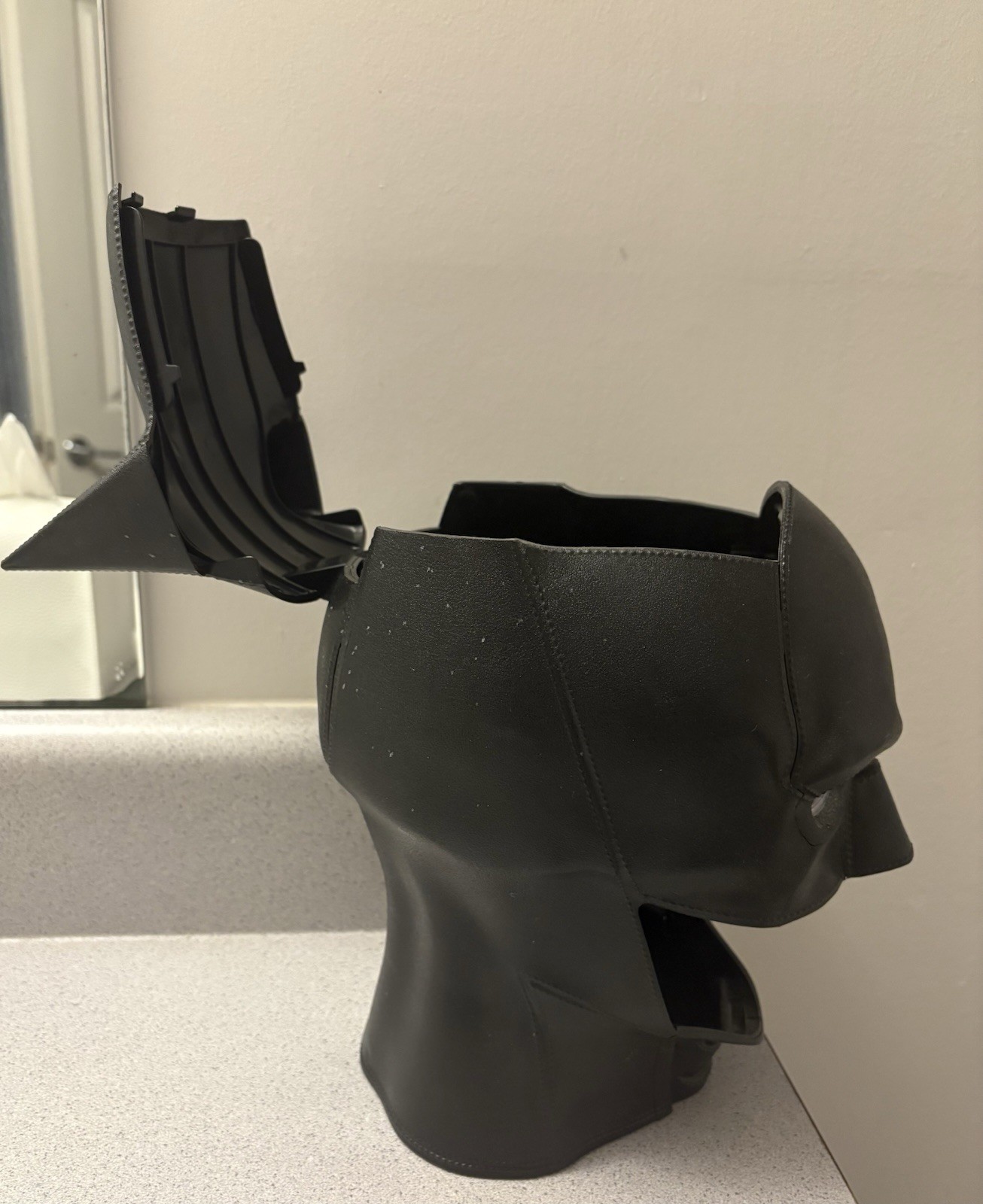 AMC Theaters Batman Full Face Mask Cowl popcorn bucket flaws shown